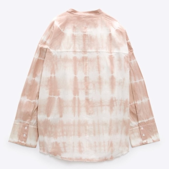 NWT - Zara Pink and White Tie Dye Button Front Long Sleeve Woven Top sz … - Picture 2 of 5